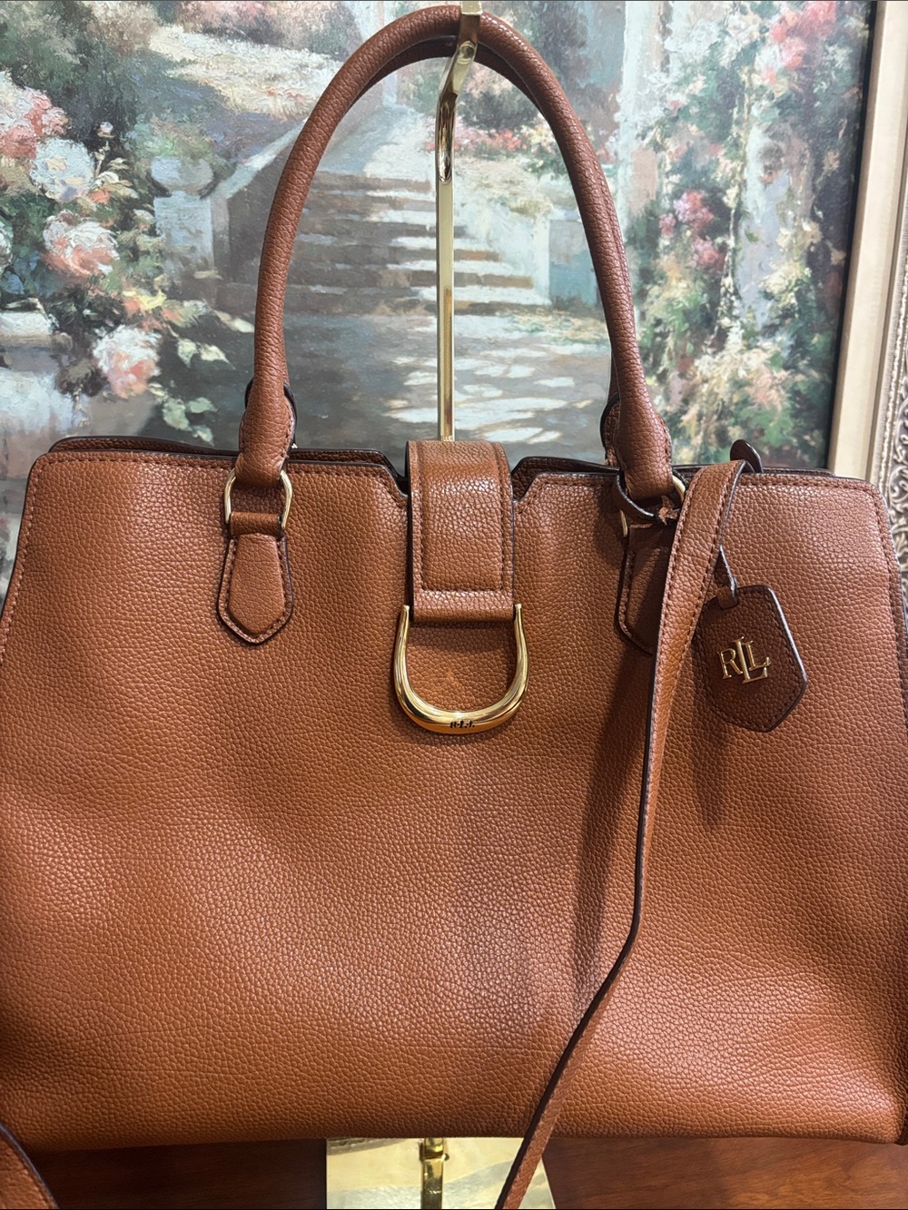 Ralph Lauren Tan/Brown Leather Satchel with Gold Hardware